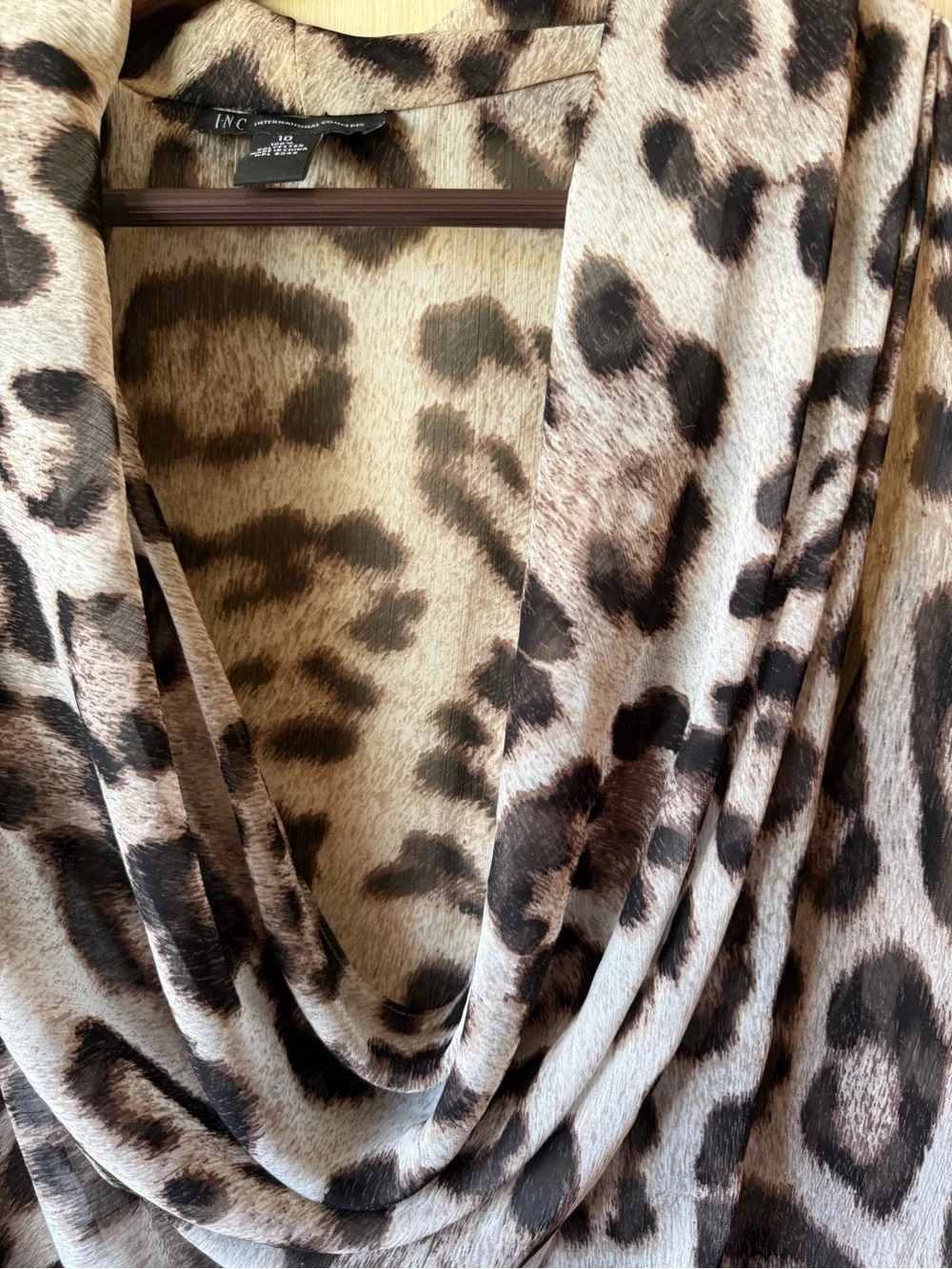 INC Animal Print Draped Neck Sleeveless Top - Neutral Leopard - Picture 2 of 4